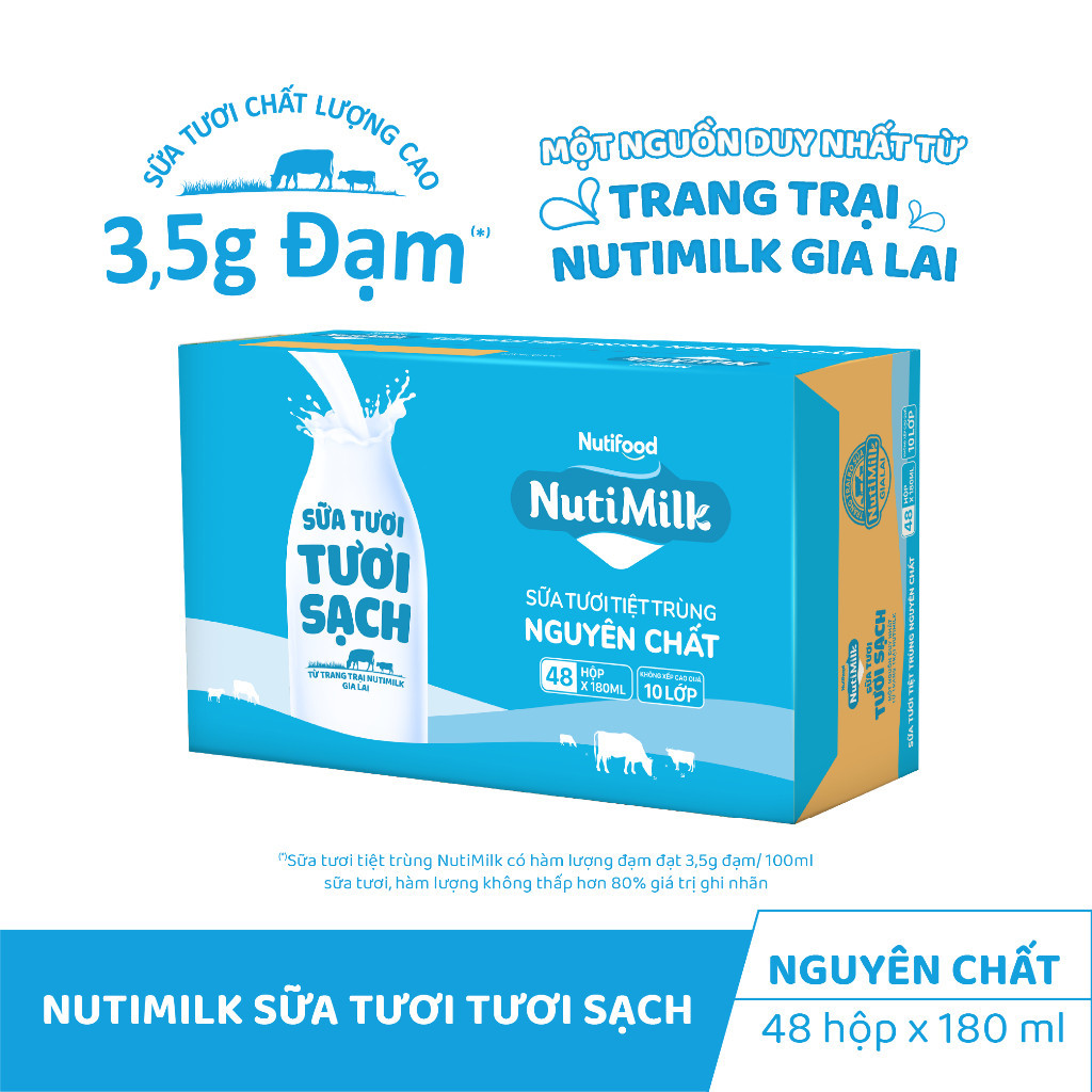 Thùng 48 hộp Sữa Tươi Tiệt Trùng Nutimilk Không Đường 180ml