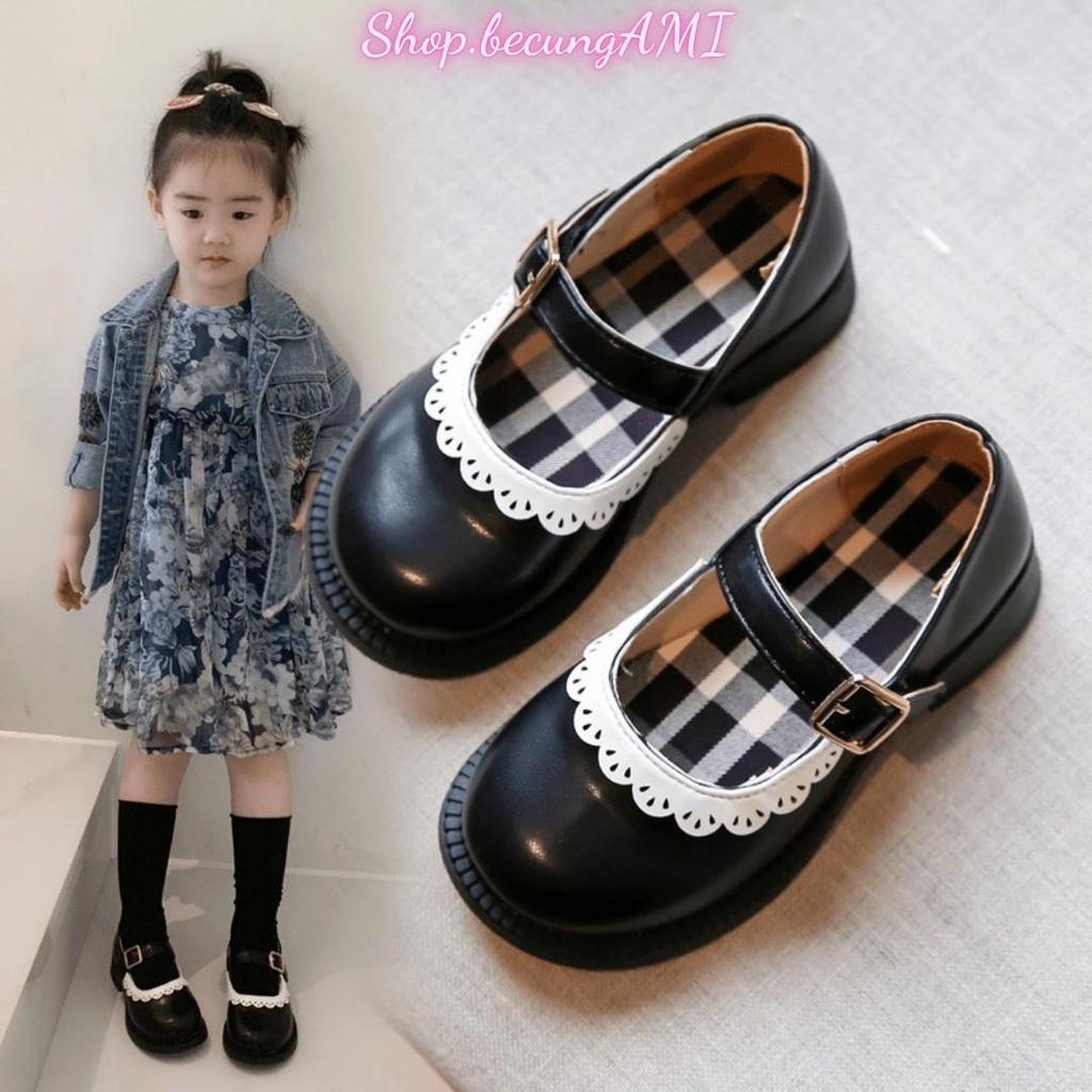 Giày búp bê bé gái Lolita phong cách tiểu thư Hàn Quốc màu Đen Trắng size 22-36 - Giầy trẻ em gái dễ thương