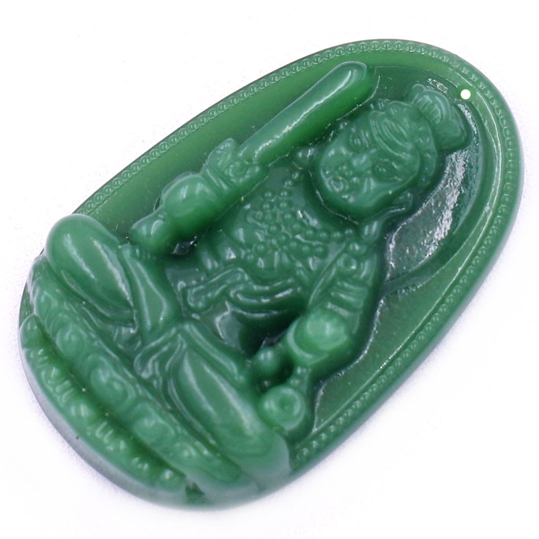 Mặt Phật Bất động minh vương thạch anh xanh lá 5 cm kèm móc và vòng cổ dây cao su, Mặt Phật bản mệnh size L, mặt dây chuyền Phật
