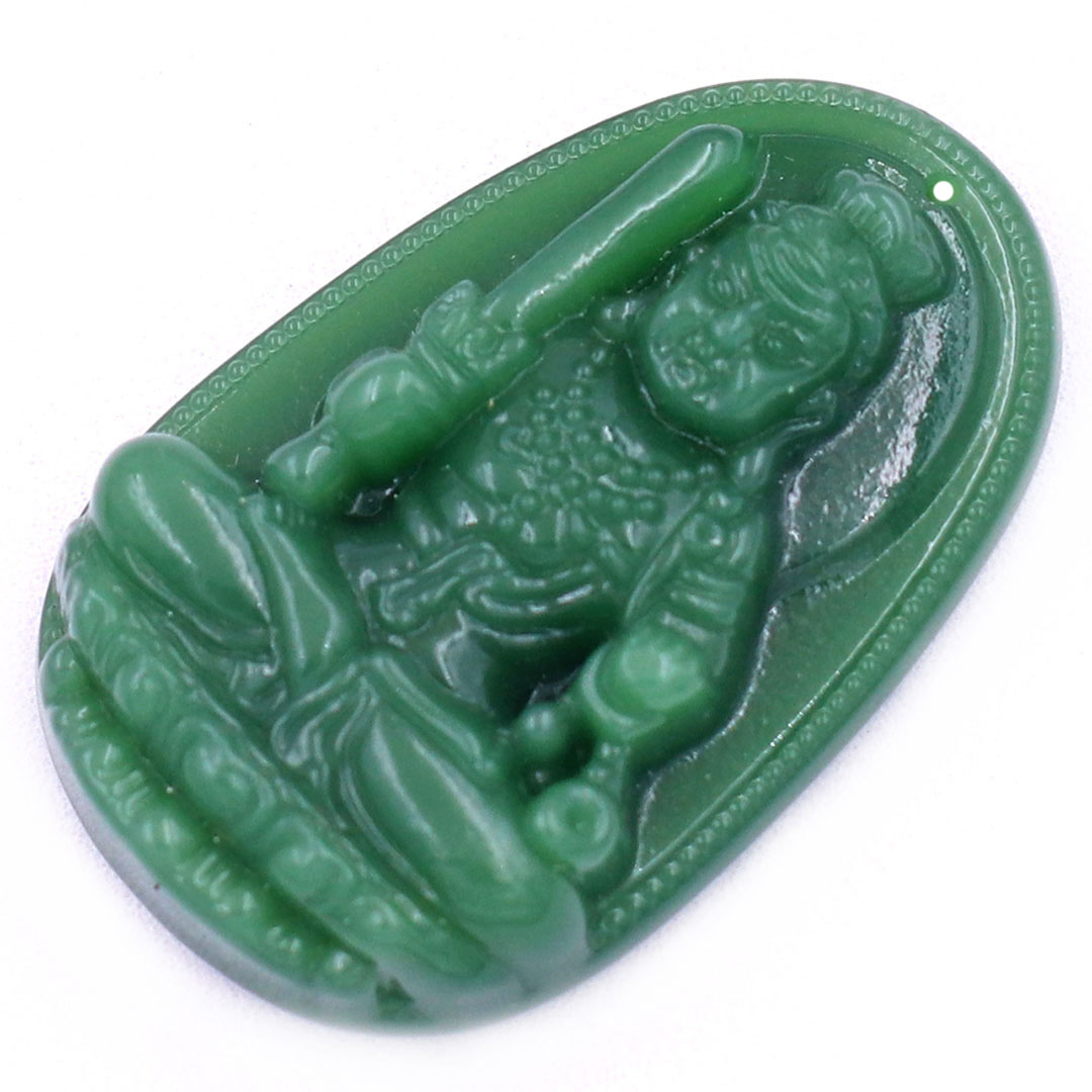 Hình ảnh Mặt dây chuyền Phật Bất động minh vương đá xanh 2.2 x 3.6cm ( size trung ) kèm vòng cổ hạt chuỗi đá đen + móc inox, Phật bản mệnh