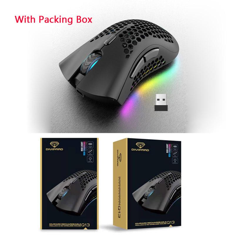 2.4GHz Không Dây Chơi Game 1600 DPI Có Thể Điều Chỉnh RGB Backlit Sạc Chuột Nhẹ Tổ Ong Vỏ Game Thủ Chuột