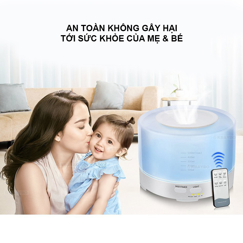 MÁY KHUẾCH TÁN TINH DẦU TRỤ TRONG 500 ML - MÁY XÔNG TINH DẦU PHUN SƯƠNG CHÍNH HÃNG KRISHNA - TẶNG KÈM REMOTE - MÁY XÔNG TINH DẦU SIÊU ÂM PHUN SƯƠNG CHUYÊN DỤNG CHO KHÔNG GIAN LỚN - ĐÈN LED 7 MÀU TRANG TRÍ  RẤT ĐẸP