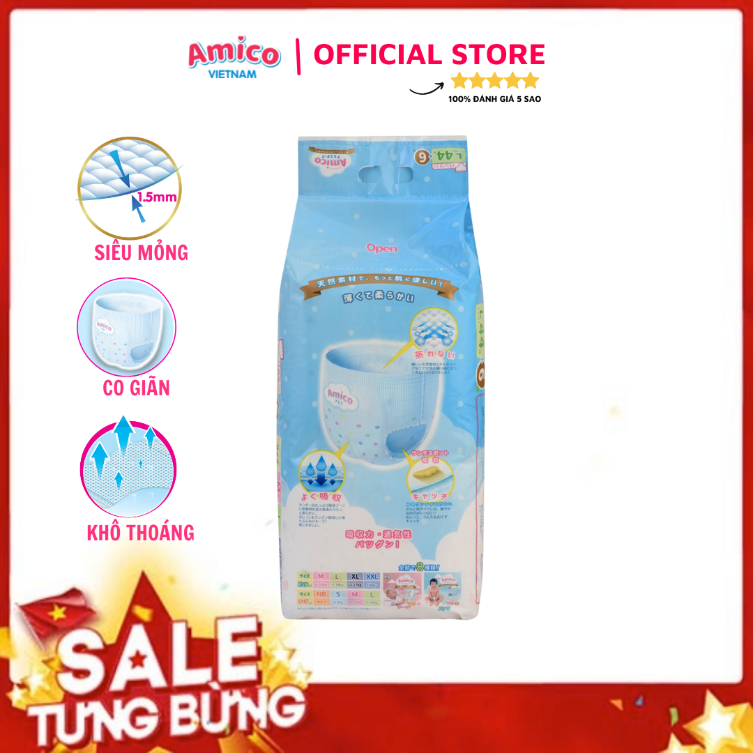 Bỉm - Tã quần Amico size L 44 + 6 miếng (Cho bé 9 - 14kg)