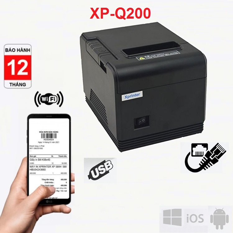 Máy In Nhiệt- In Hóa Đơn Xprinter XP-Q200UE( USB+LAN) - Hàng Nhập Khẩu