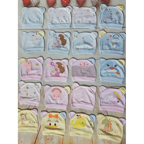 Set 5 mũ / nón vải cotton tai thỏ in hình ngộ nghĩnh cho bé sơ sinh