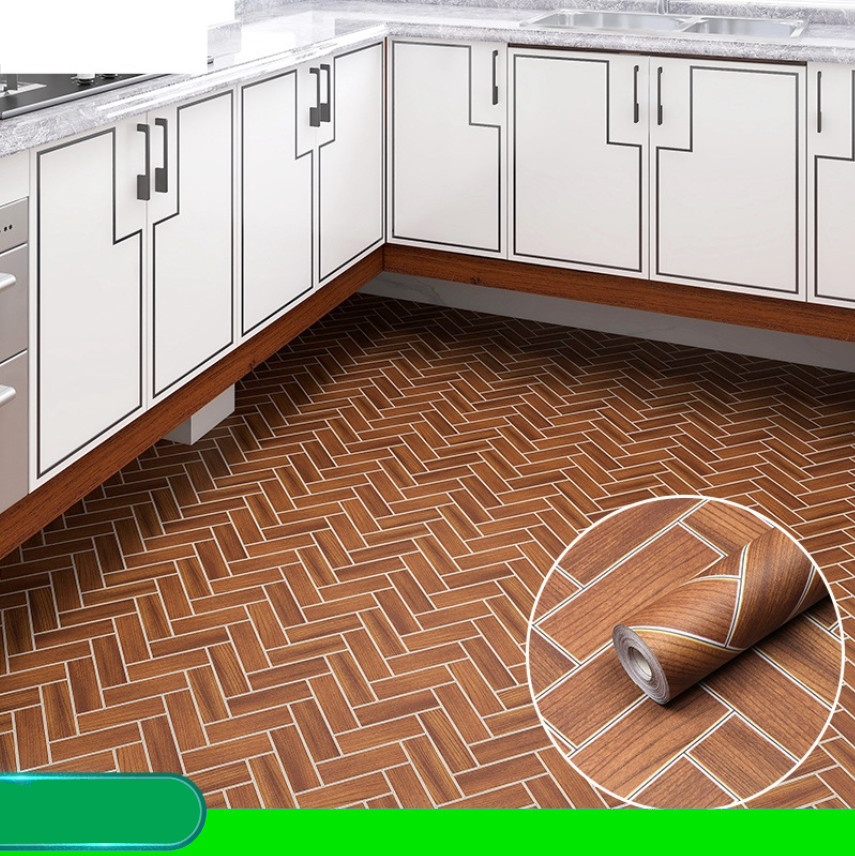 COMBO CUỘN 3 mét decal dán nền dán sàn GỖ CHÉO VÀNG HS2602 KHỔ 60CM KEO SẴN