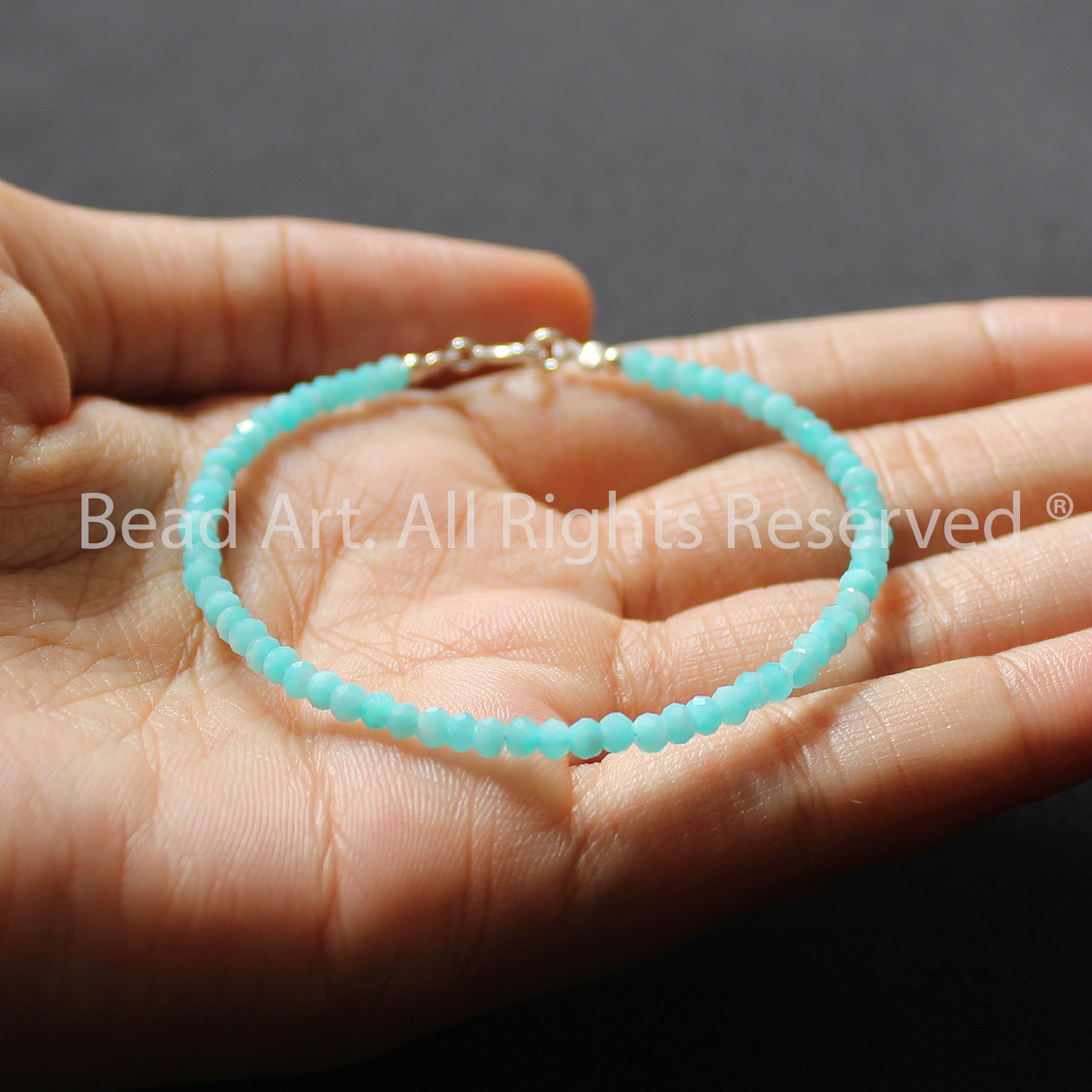 Vòng Tay Đá Thiên Hà (Amazonite) Màu Xanh Tự Nhiên Bạc 925, Thuỷ, Mộc, Vòng Tay Phong Thuỷ, Lắc Tay - Bead Art