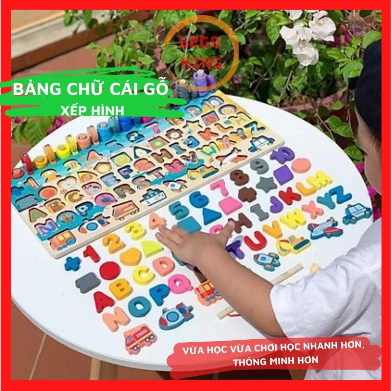 Đồ chơi phát triển trí thông minh bằng gỗ 8 trong 1 Bảng chữ cái học chữ số đếm, câu cá cho bé