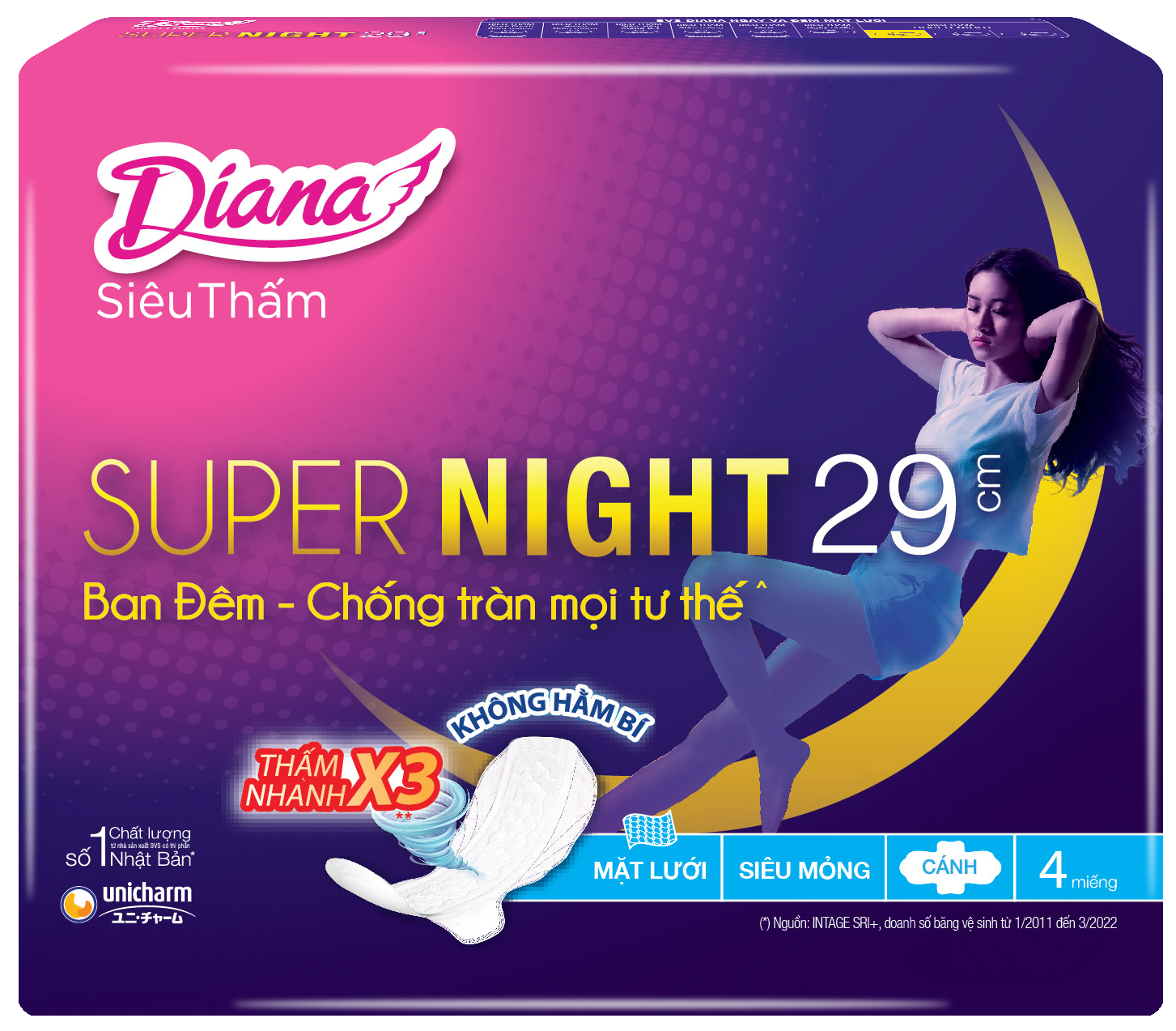 Combo 6 Băng Vệ Sinh Diana Super Night Có Cánh 29cm (Gói 4 Miếng)