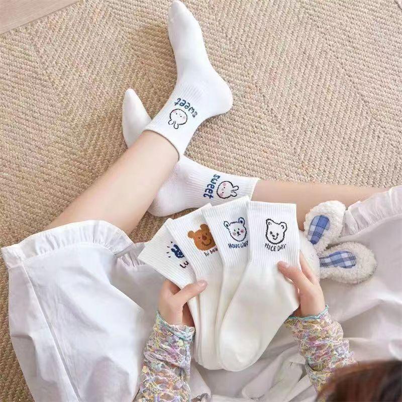 Set 5 đôi tất len cao cổ cho nữ, vớ cao cổ nhiều màu vintage thời trang, style Hàn Quốc