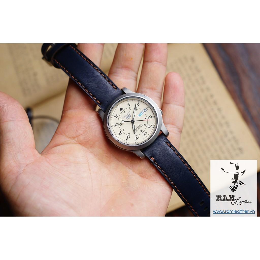 DÂY ĐỒNG HỒ DA DÊ XANH NAVY - DA DÊ THẬT - RAM CLASSIC 1993 - RAM LEATHER -ĐỦ SIZE 18,20,22, DÀNH CHO CASIO,APPLE WATCH .