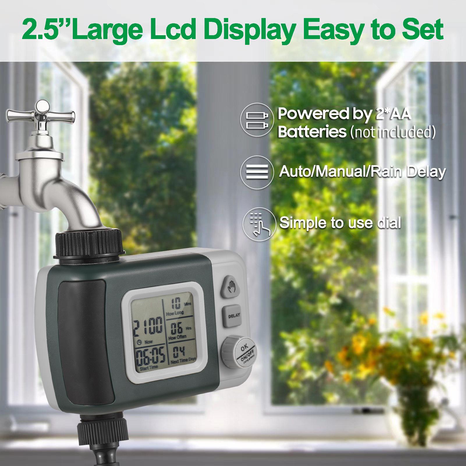 Lepmerk Digital Automatic Watering Timer Programmed Garden Irrigation Timer Hose Faucet Sprinkler with Rain Delay Intelligent Irrigation Controller for Lawn Farmland Courtyard Greenhouse