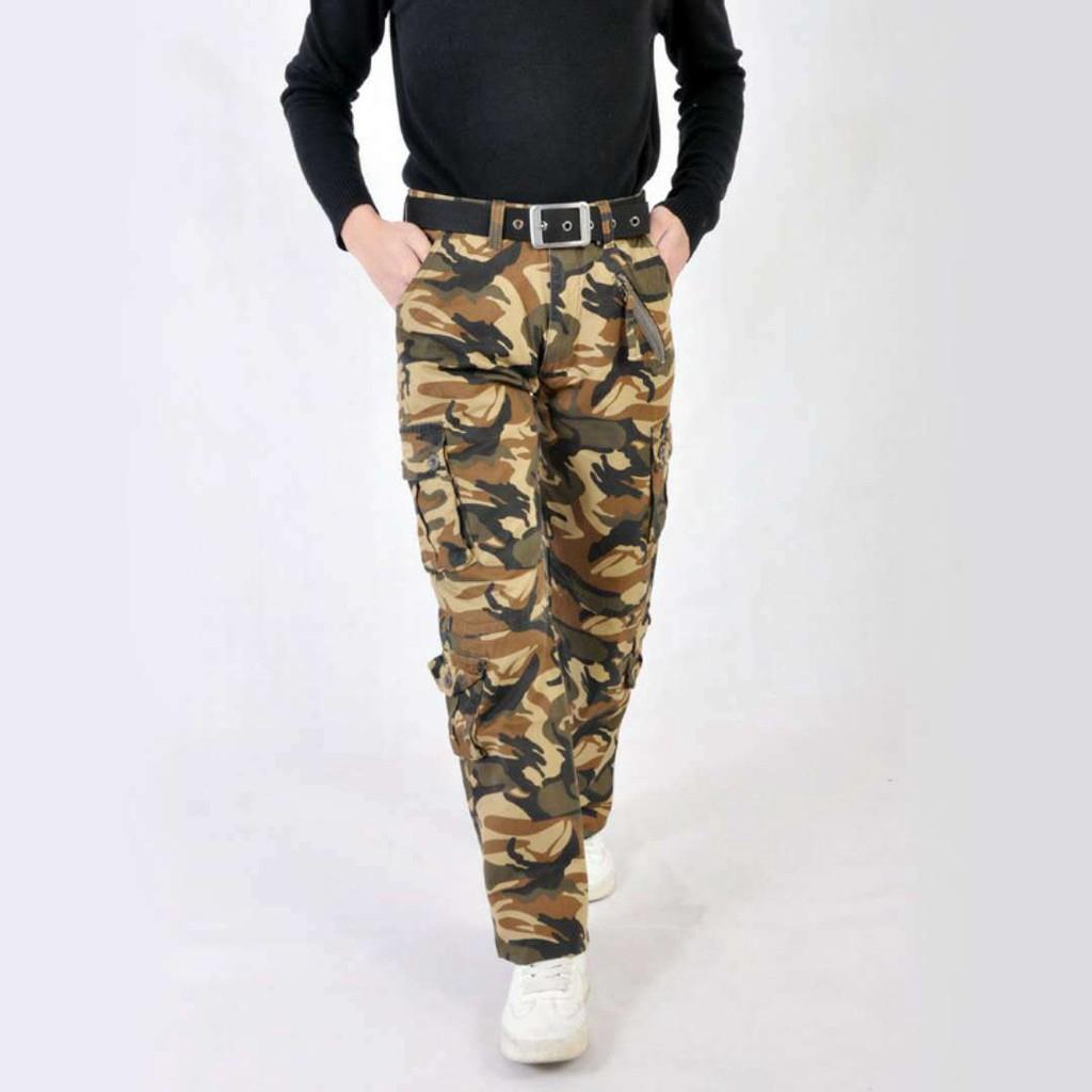 Quần Đùi Ống Rộng Nhiều Túi Họa Tiết Rằn Ri Cá Tính Cho Nam