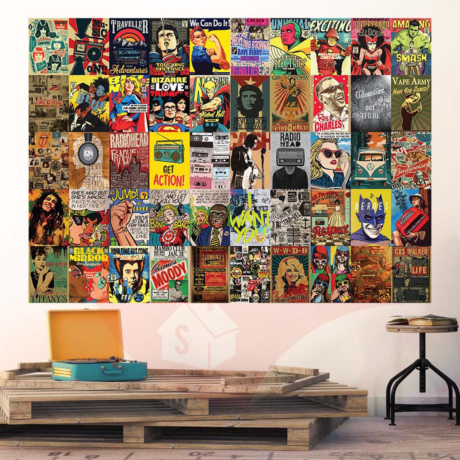 VINTAGE - Set 50 Poster A4 dán tường trang trí decor quán nhà cửa - STICKER FACTORY