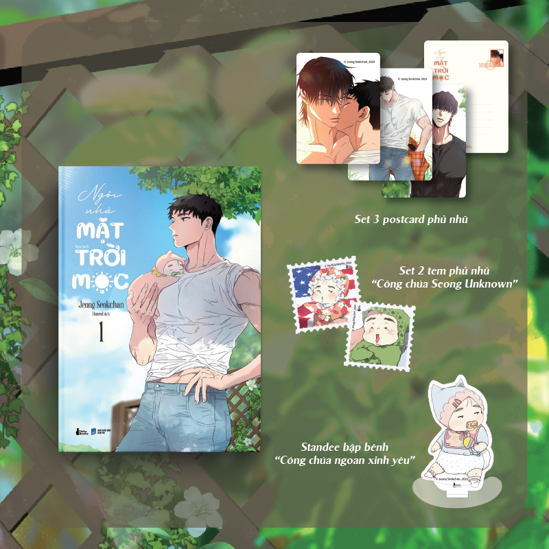 Sách - Ngôi Nhà Mặt Trời Mọc - Tập 1 - Bản Đặc Biệt - Tặng Kèm Standee Bập Bênh “Công Chúa Ngoan Xinh Yêu” + Set 3 Postcard Phủ Nhũ + Set 2 Tem Phủ Nhũ “Công Chúa Seong Unknown”
