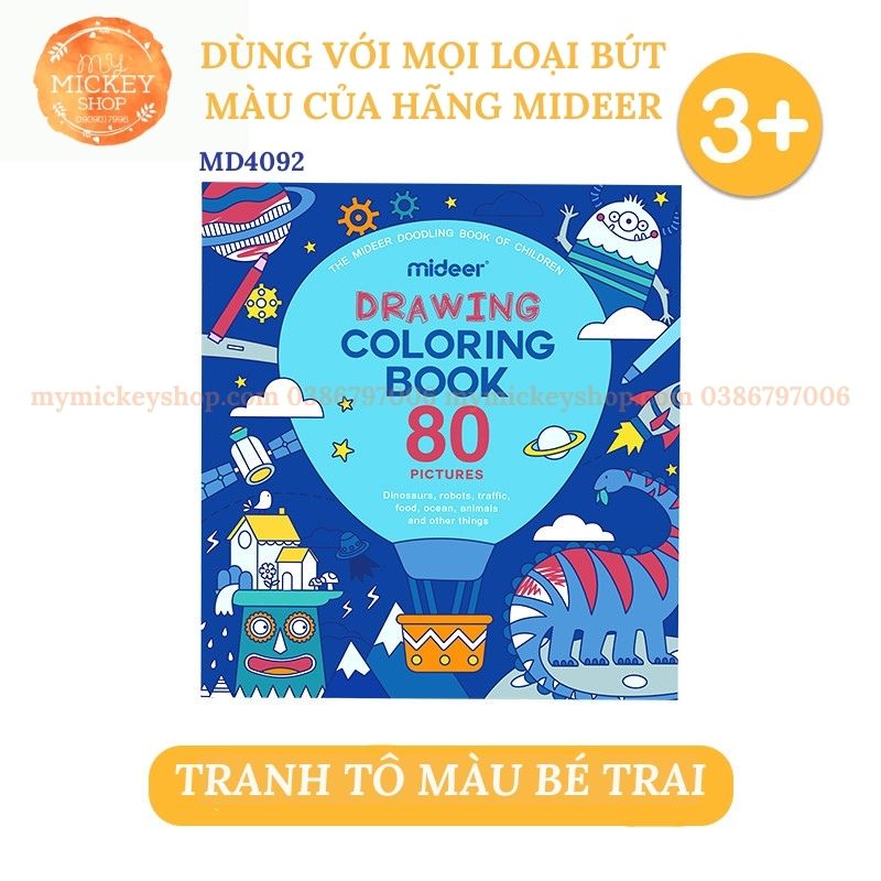 Tranh tô màu 2 chủ đề chính hãng Mideer Drawing Color cho bé học vẽ từ 3 4 5 tuổi