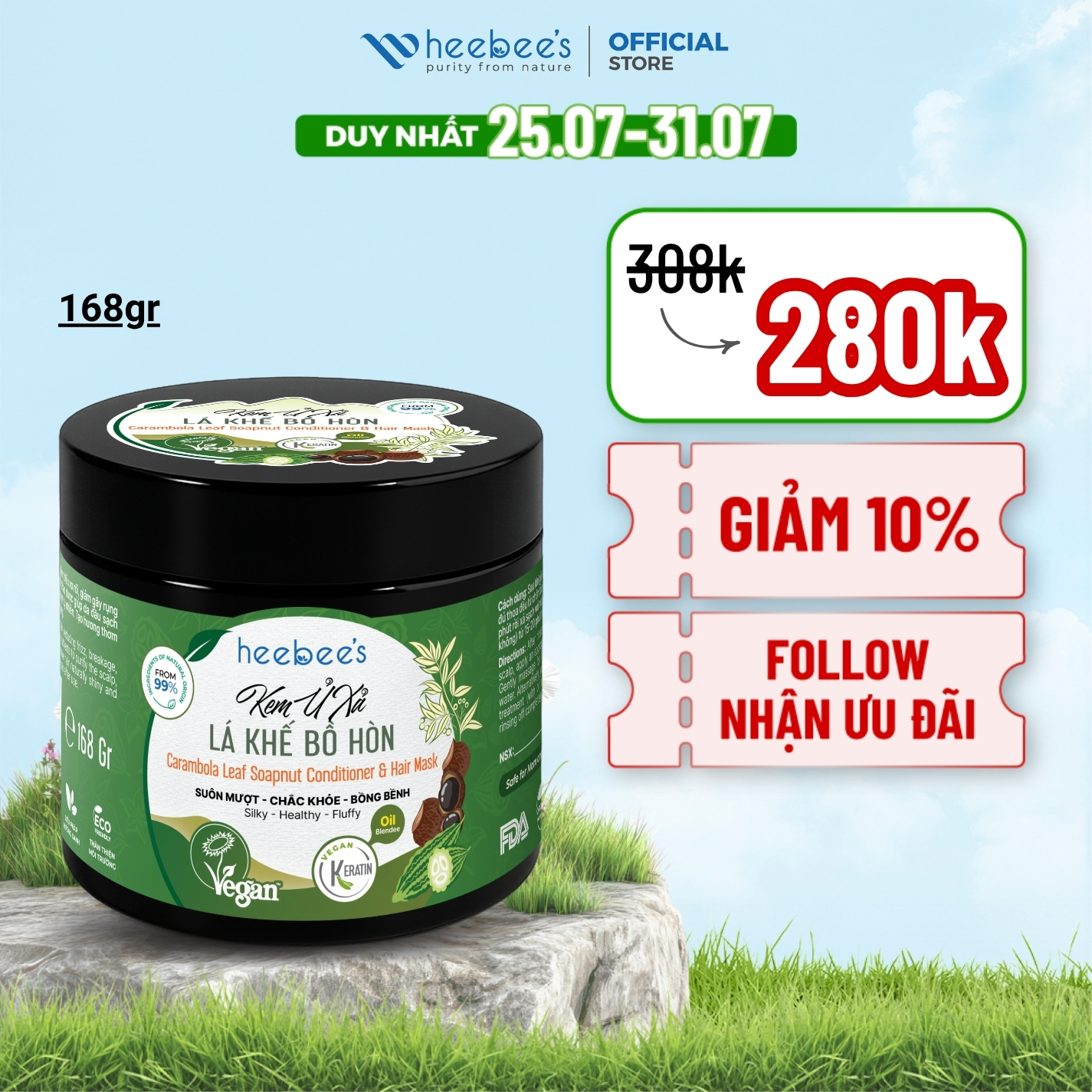 Kem Ủ Xả Lá Khế Bồ Hòn Heebee's Suôn Mượt, Chắc Khỏe, Bồng Bềnh 168 Gram