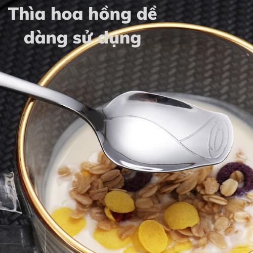 Muỗng Thìa cà phê Inox HOA HỒNG dụng cụ pha cafe trà chanh trà sữa chất liệu inox 304 sáng bóng tinh tế nhiều màu sắc