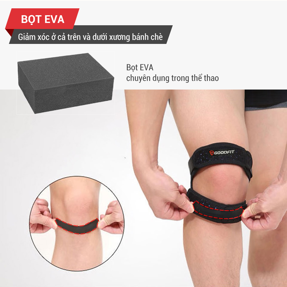 Bó gối thể thao, băng đầu gối, băng gối chạy bộ GoodFit dây đai đôi, đệm bảo vệ dày dặn GF521K