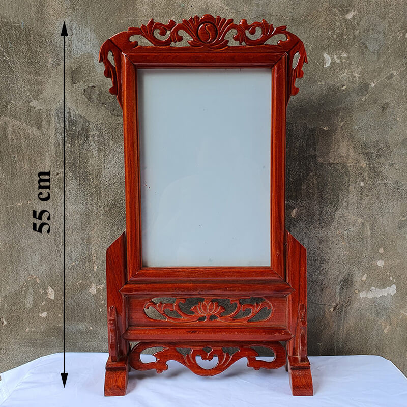 Khung ảnh thờ gỗ hương hoa văn đục thủng kích thước ảnh 20x30 cm