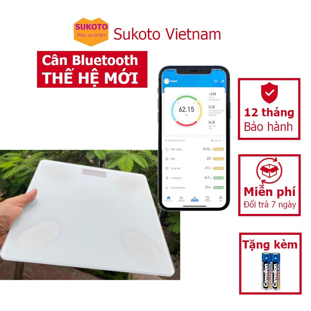 Cân điện tử đo mỡ máu, lượng cơ, tỉ lệ mỡ cơ thể kết nối app bluetooth, Tặng kèm thước dây