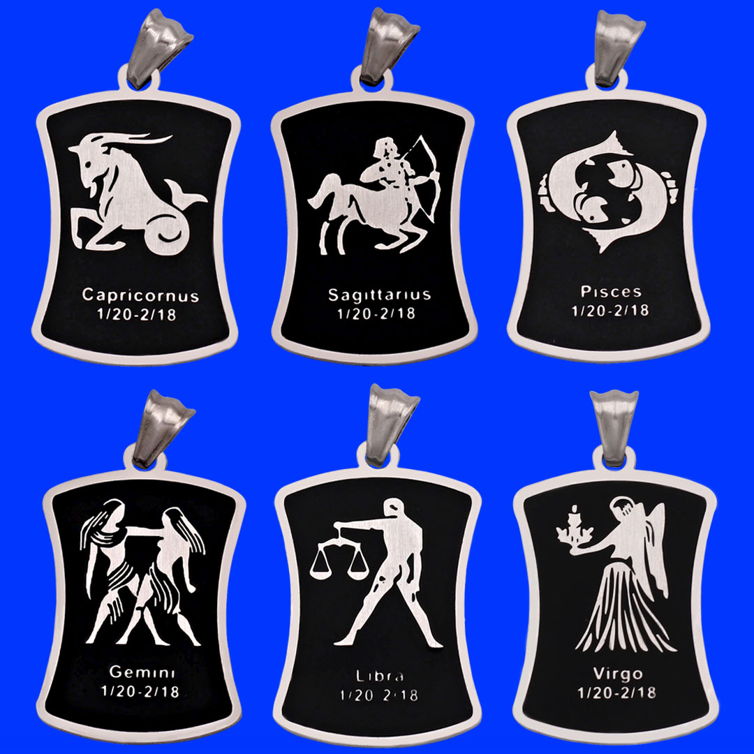 Mặt dây chuyền cung Nhân Mã - Sagittarius inox trắng kèm vòng cổ dây cao su đen + móc inox trắng, Cung hoàng đạo