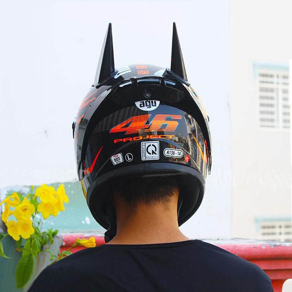 Nón Fullface AGU Tem14 Cam bóng  Siêu chất Kèm Sừng Batman + Đuôi Gió Sẵn Keo _ Mũ Bảo Hiểm có kính đi phượt