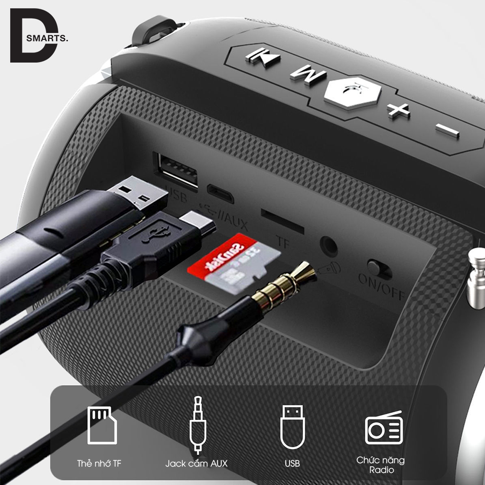 Loa Bluetooth 5.0 Claison 519 Hỗ Trợ Thẻ Micro SD &amp; USB &amp; AUX 1 Loa TREBLE + 2 Loa BASS Tặng Micro Hát Karaoke