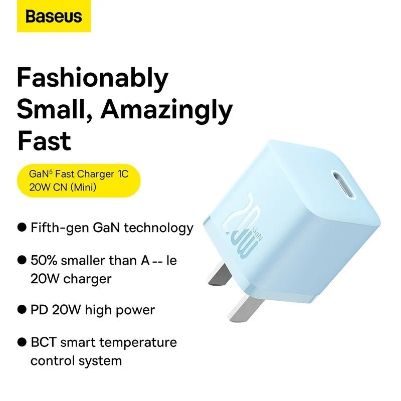 Bộ sạc nhanh GaN5 20W, siêu nhỏ gọn Baseus GaN5 Fast Charger 1C 20W (PD/ QC Multi Quick Charge Support, Smart Protect) - Hàng chính hãng