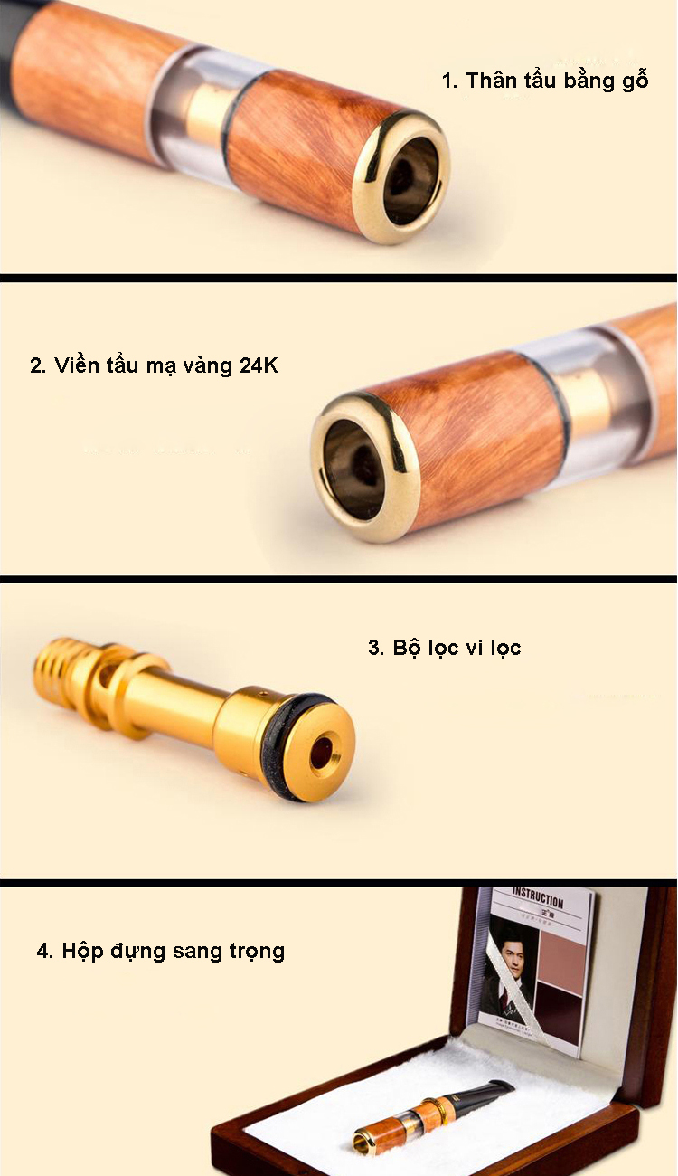 Tẩu Lọc Thuốc ZB 306 Cao Cấp Thân Gỗ (Giao Màu Ngẫu Nhiên)