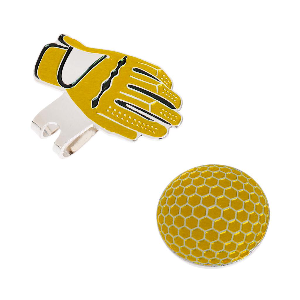 2xFunny Glove Design Golf Hat Clip with Ball Marker Golfer Gift Yellow