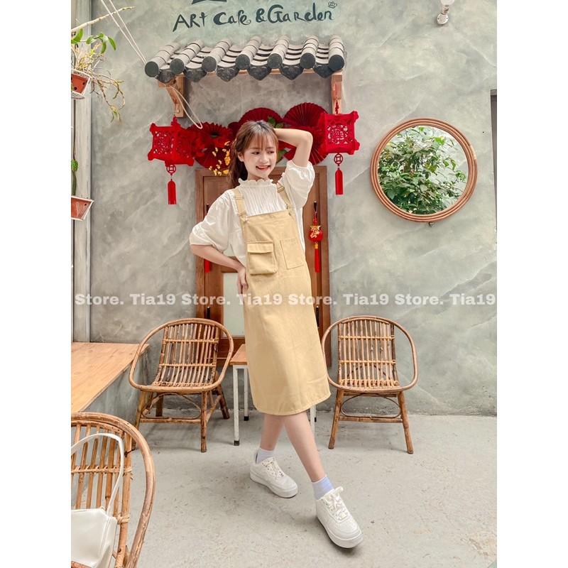 Váy yếm kaki túi hộp khoá sắt . Đầm yếm hàn ulzzang