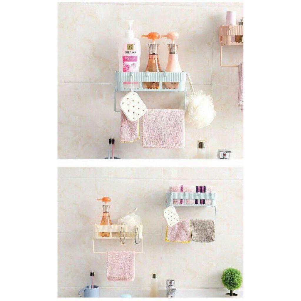 KỆ ĐỂ ĐỒ PHÒNG TẮM HÌNH CHƯ NHẬT KÈM THANH TREO KHĂN TIỆN DỤNG