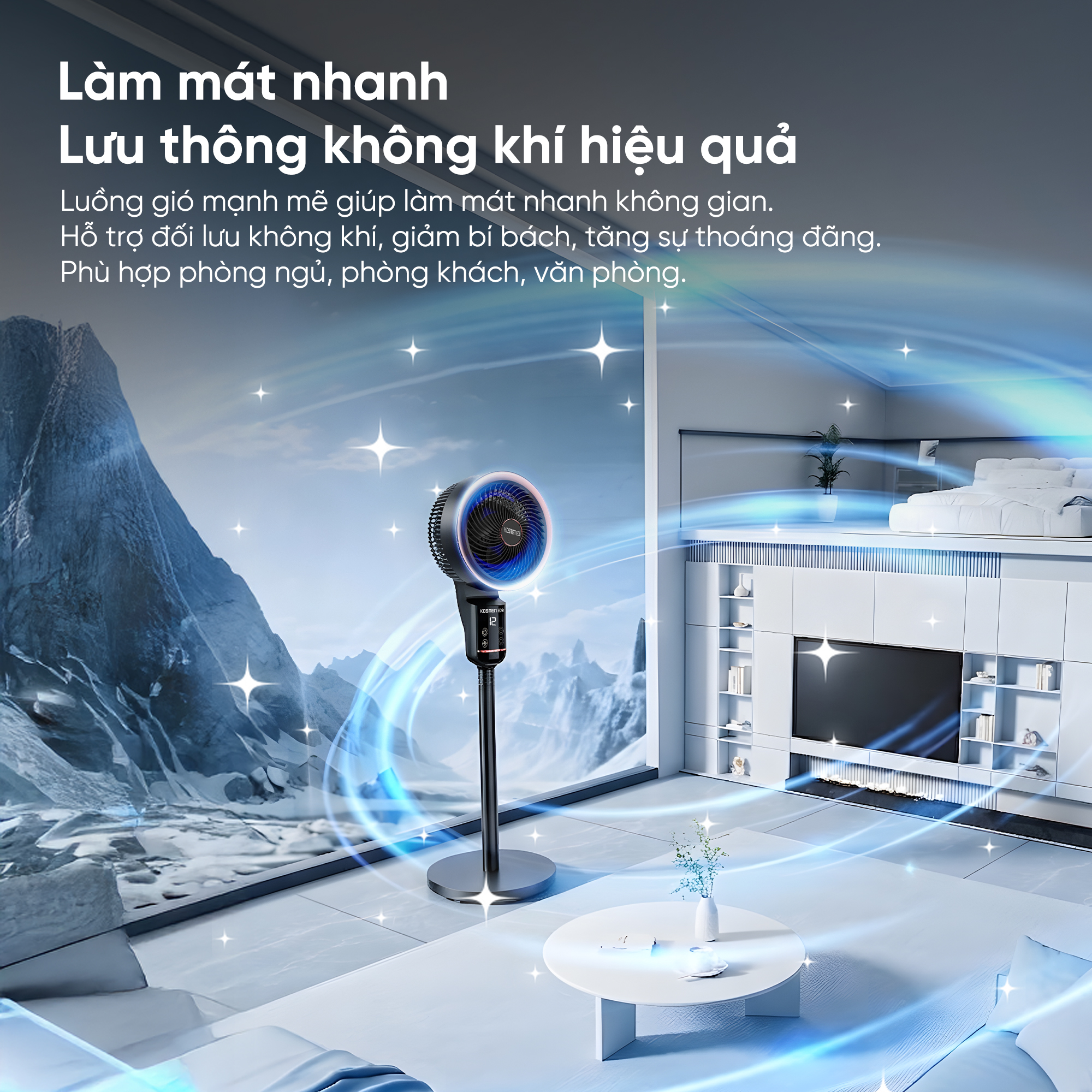 Quạt đối lưu không khí điều khiển bằng giọng nói Kosmen Eco ECO-F40AI-B, quạt thông minh, quạt điện (quạt đứng)