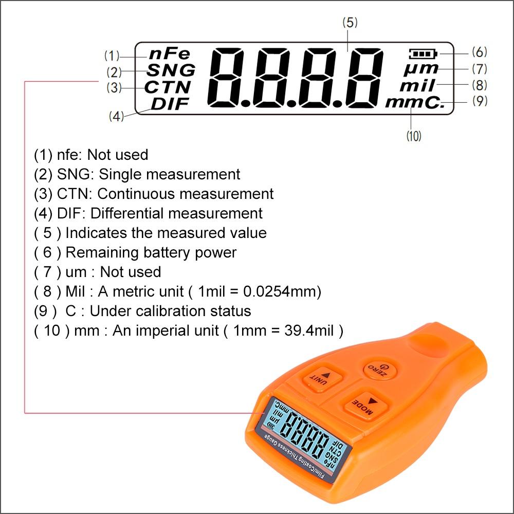 Máy đo độ dày lớp sơn xe hơi GM200 kèm đèn nền