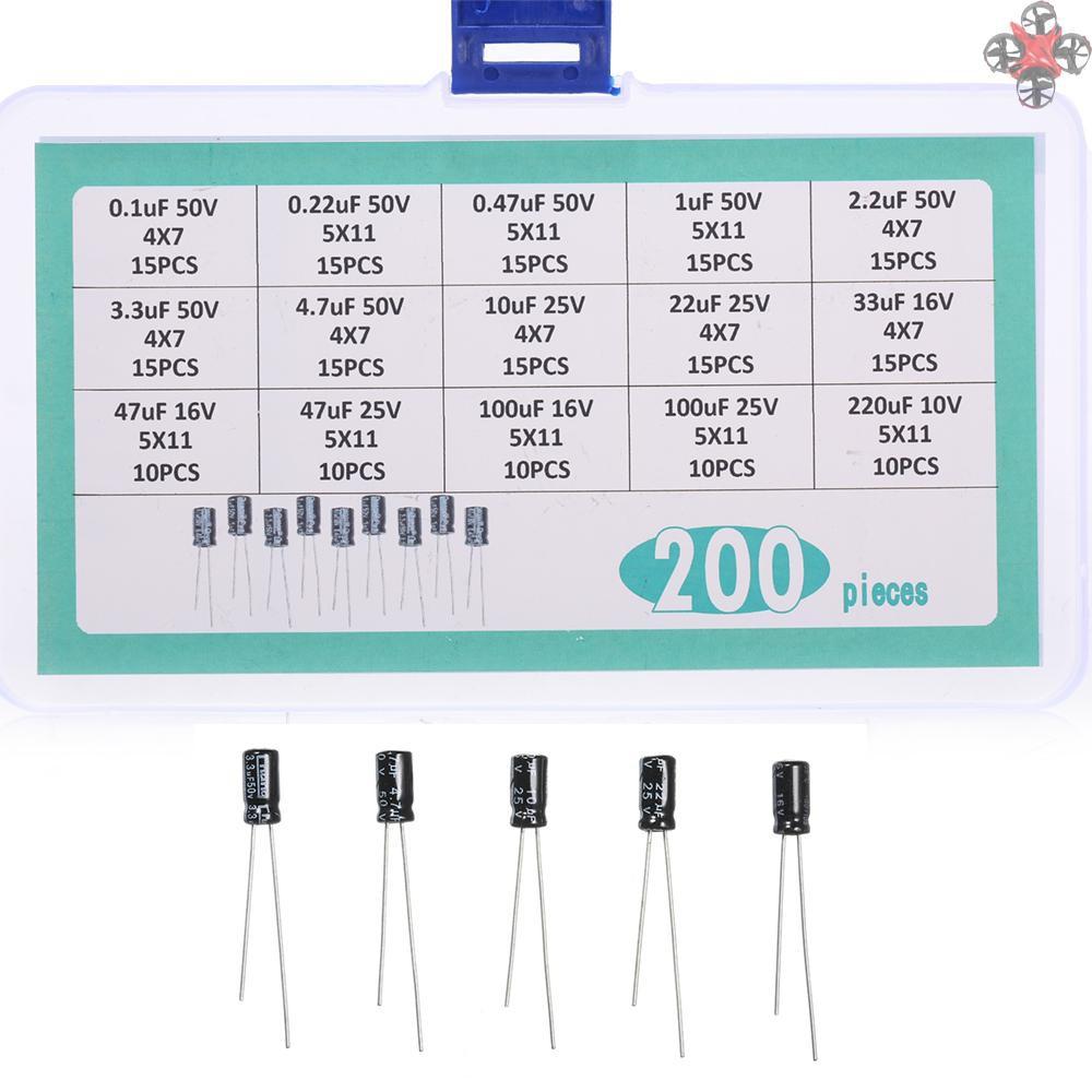 CTOY 200PCS 15Values Electrolytic Capacitors Kit with Box