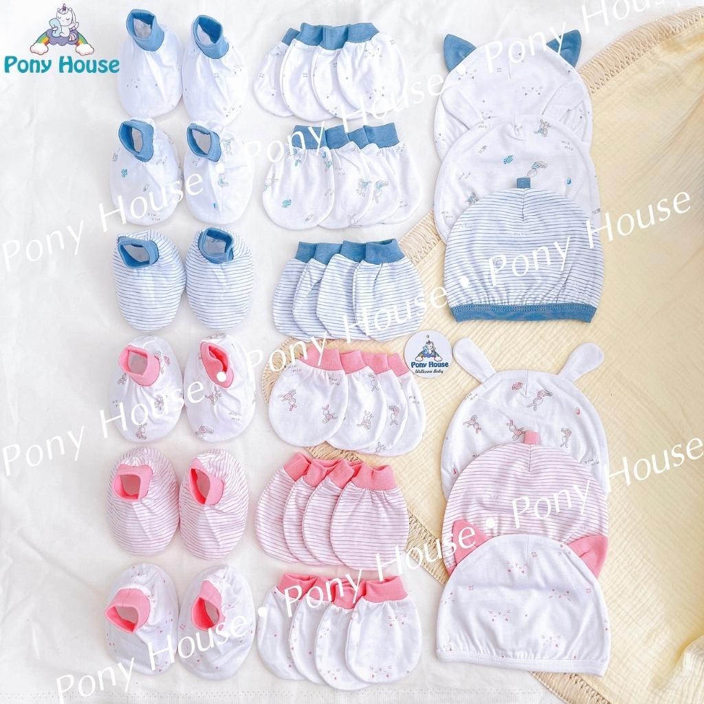 Set Bao Tay, Bao Chân, Mũ Miomio - Phụ Kiện Đầy Đủ Bao Tay, Bao Chân, Mũ Chất Cotton Mềm Mịn Cho Bé Trai, Bé Gái Sơ Sinh