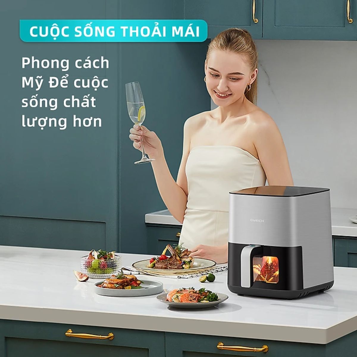 Nồi chiên không dầu GWEICH 5.5L GWA-55E02 dung tích 5.5L công suất 1450W công nghệ nướng kiểu Mỹ - Hàng chính hãng