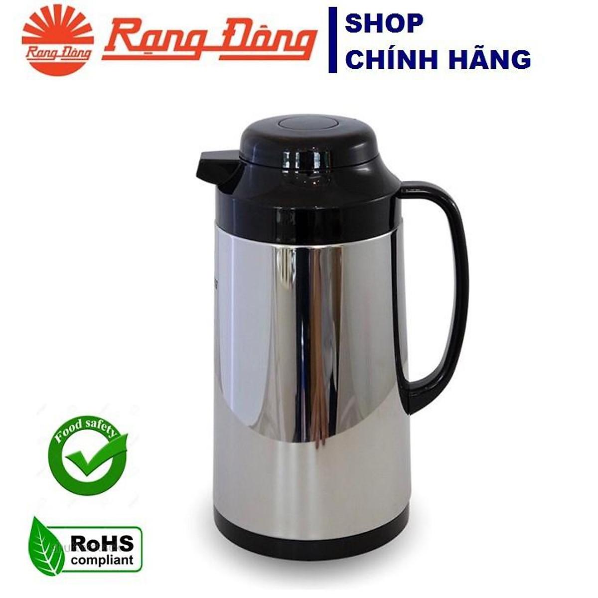 Phích đựng nước nóng 1 lít Rạng Đông INOX cao cấp có nút ấn - 1040ST2 - Vỏ Inox