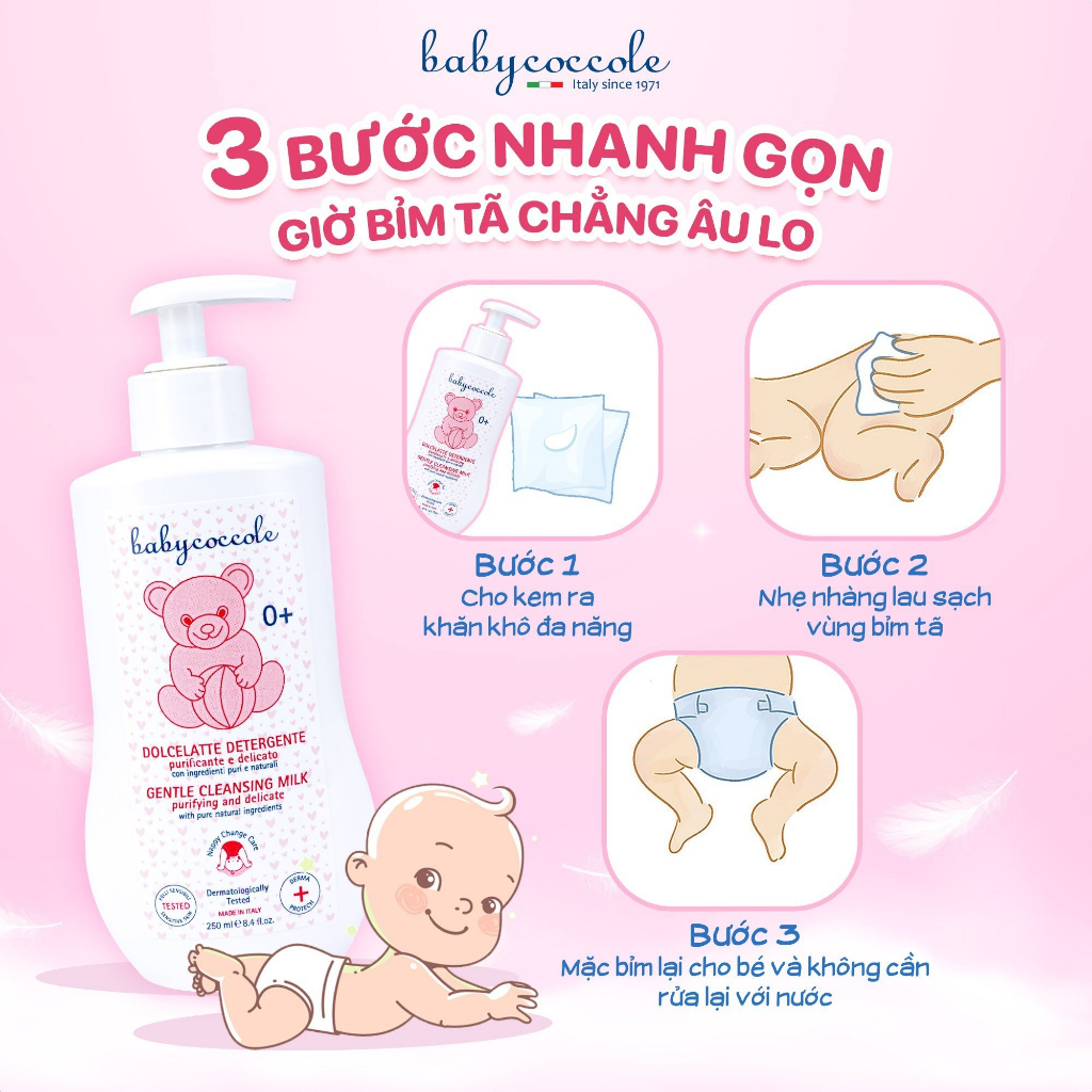 Kem thay tã bỉm cho bé Babycoccole 0M+ làm sạch, ngừa hăm &amp; giảm rôm sảy 250ml