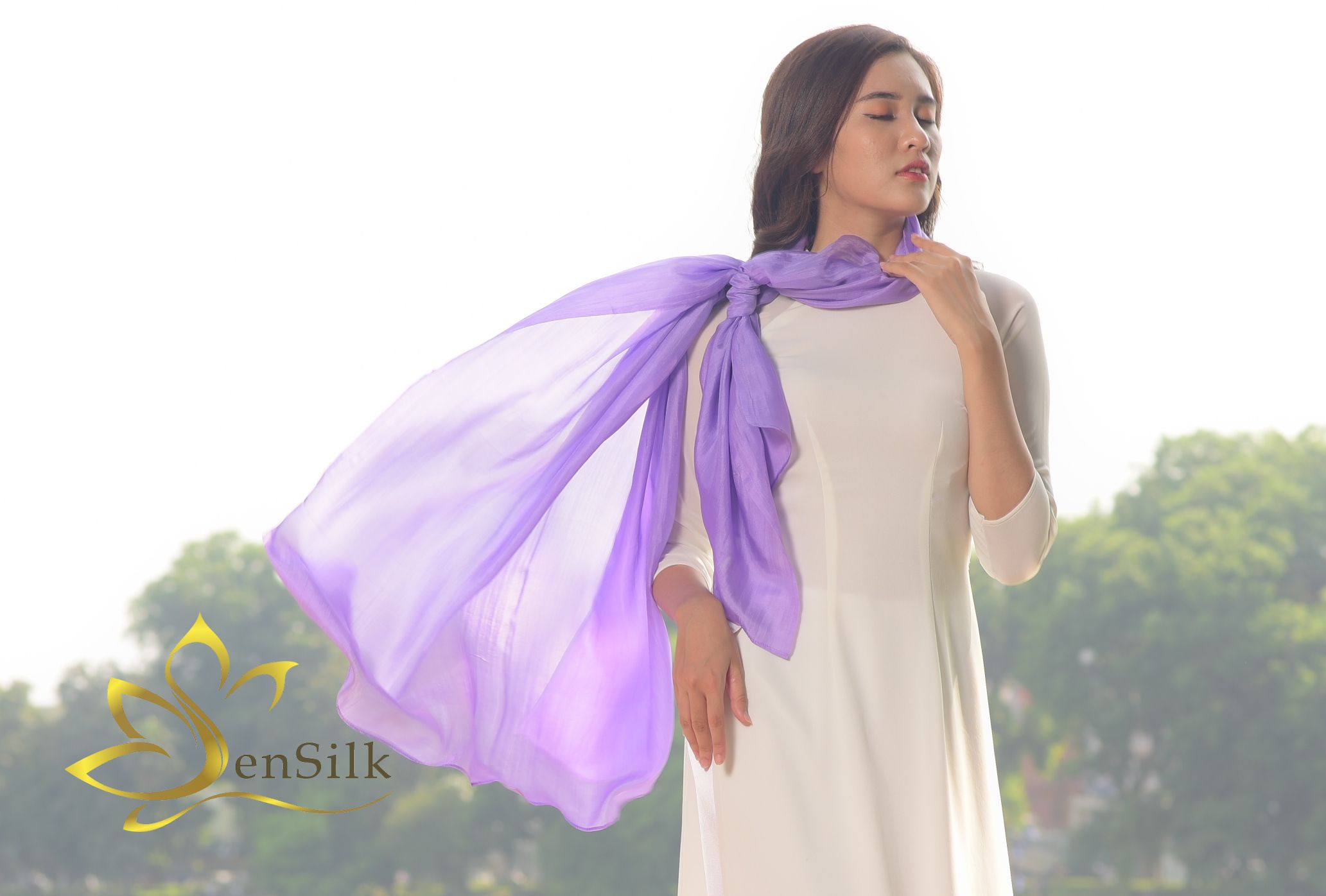 Khăn Quàng Cổ Lụa SenSilk 180*90cm, Khăn Lụa Tơ Tằm Dệt Truyền Thống Hà Nam