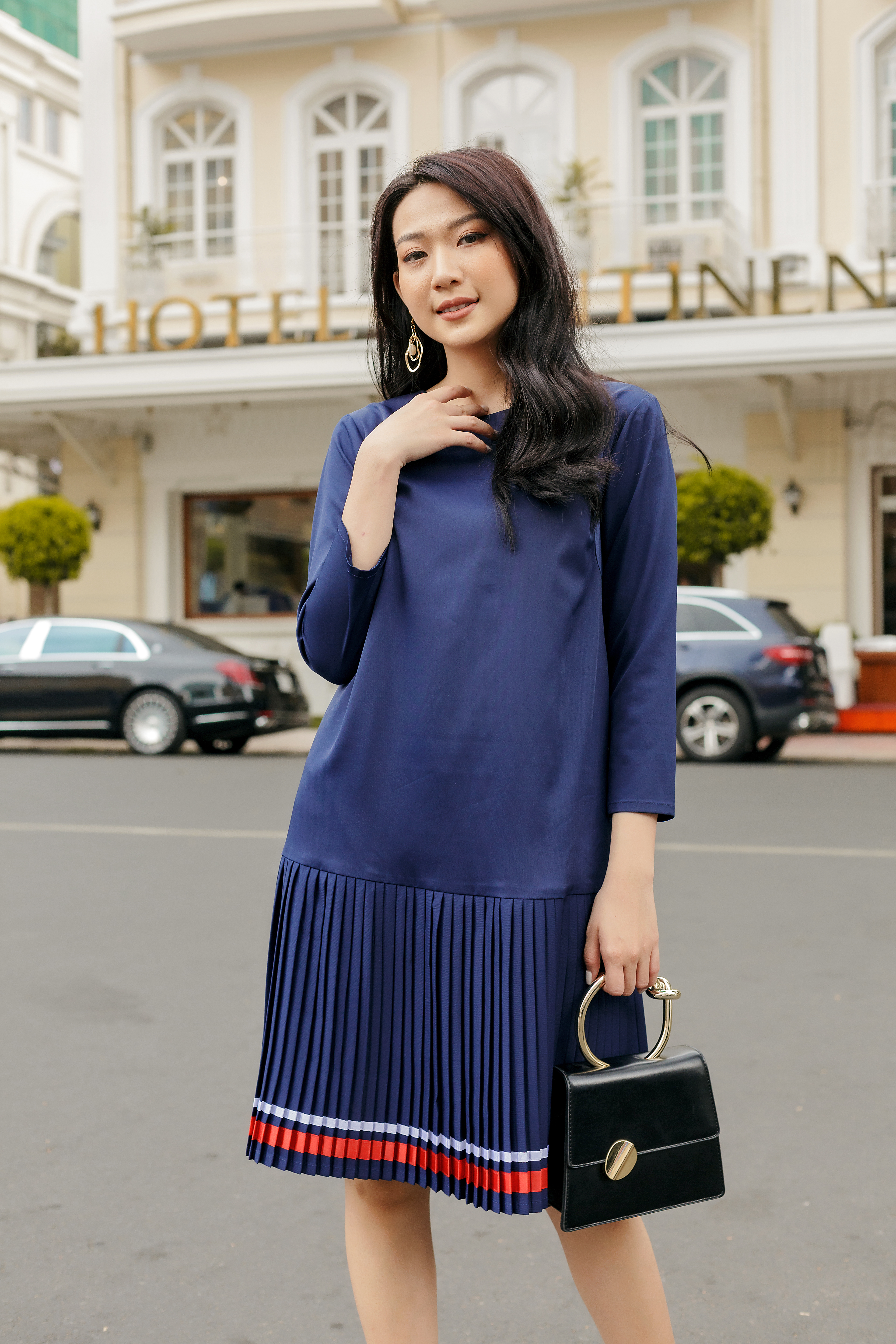 Đầm suông A xếp ly