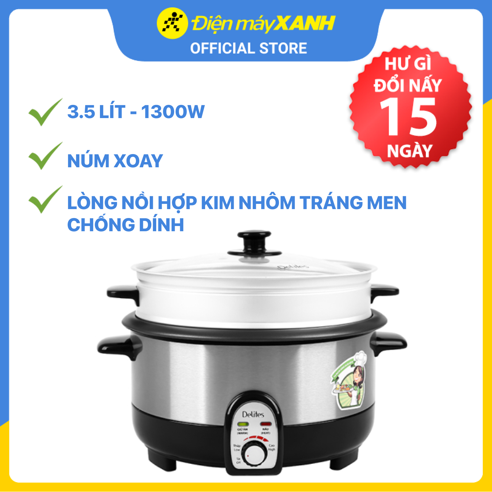 Nồi lẩu điện Delites CBR35-80 3.5 lít - Hàng chính hãng