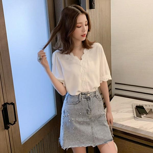 Áo kiểu nữ màu trắng cổ phối ren độc đáo tay lỡ, Áo nữ kiểu sơ mi ulzzang C12 - Maoshop