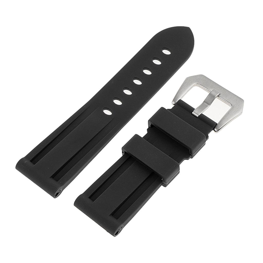Silicone Rubber Waterproof Watch Strap for 24mm Sport Watch Band Replacement
