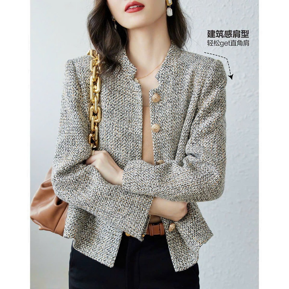 ÁO KHOÁC DẠ TWEED PHỐI 5 NÚTCAO CẤP