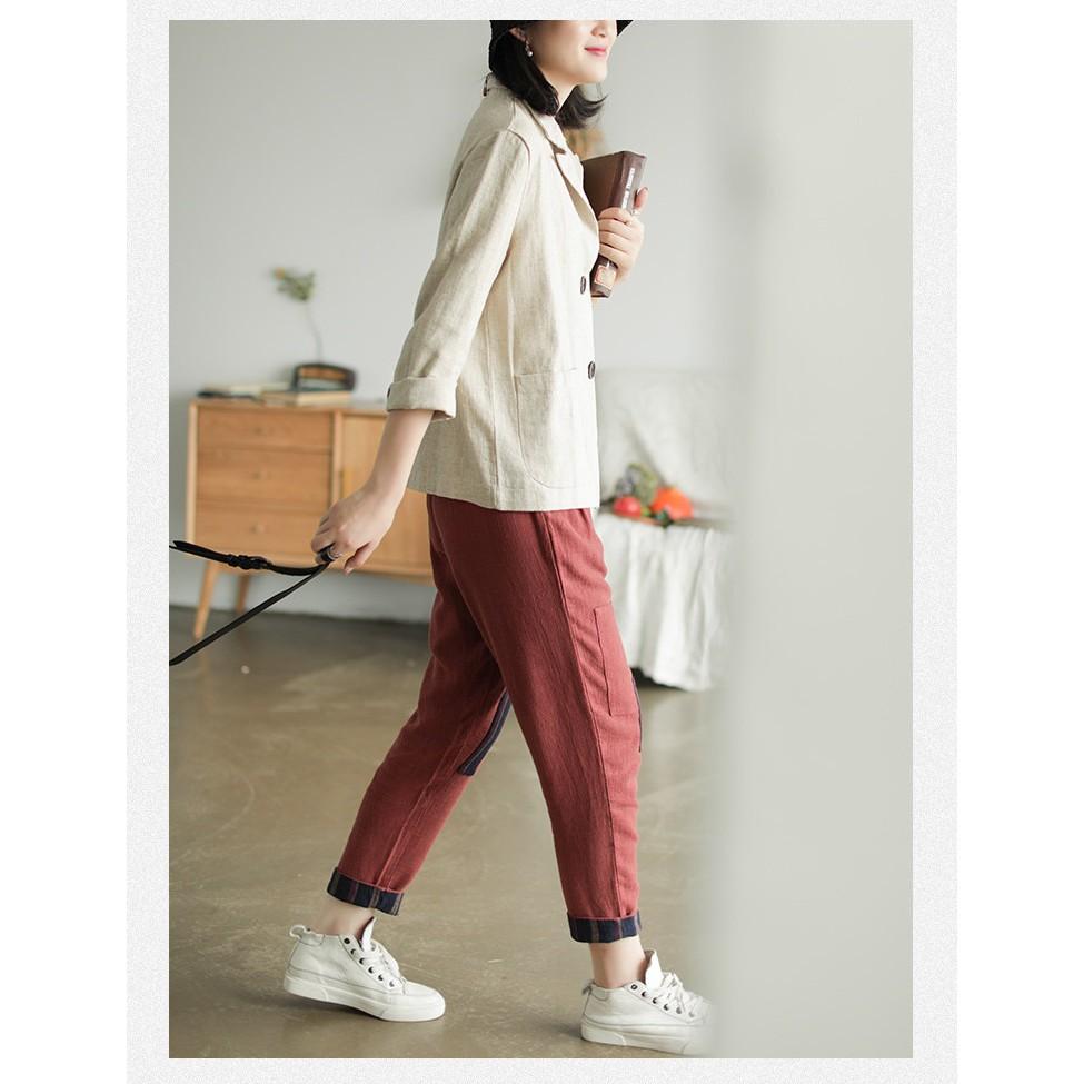 Áo vest Blazer Linen nữ 1 lớp, chất vải linen mềm mại, thời trang thu đông.