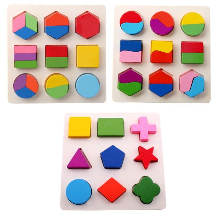 ĐỒ CHƠI XẾP HÌNH BẰNG GỖ, BỘ 3 BẢNG GHÉP HÌNH HỌC, GIÁO CỤ MONTESSORI ĐỒ CHƠI KHOA HỌC