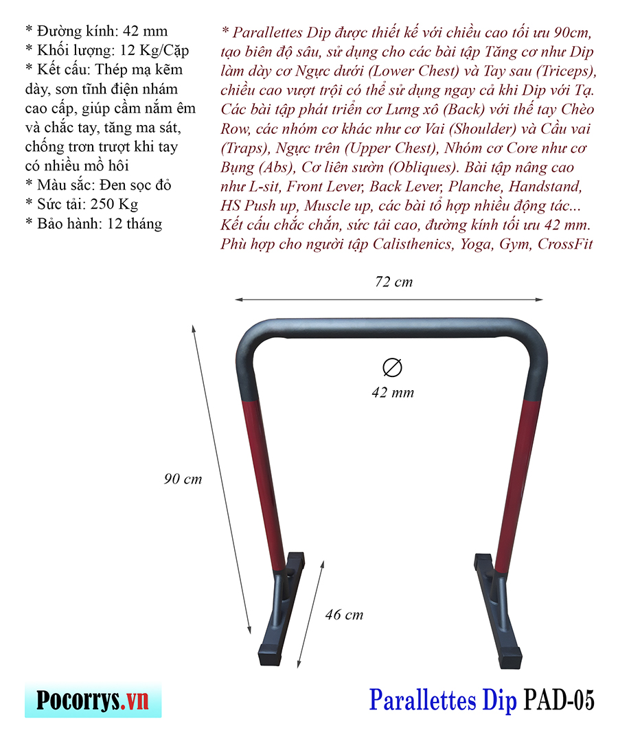 Xà đơn đứng - Standing Pull up bar Pocorrys PST-05, Màu đỏ