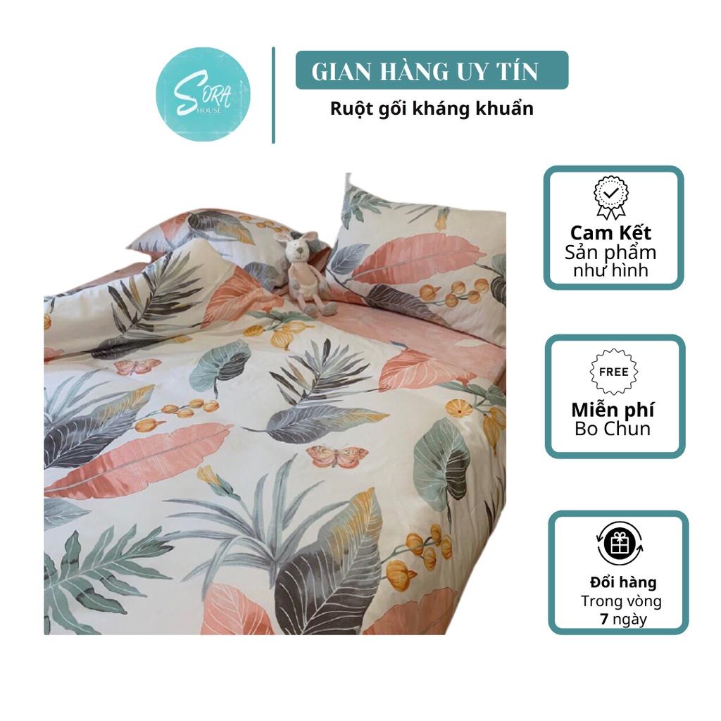 Bộ Chăn Ga Gối Poly hoa lá hồng
